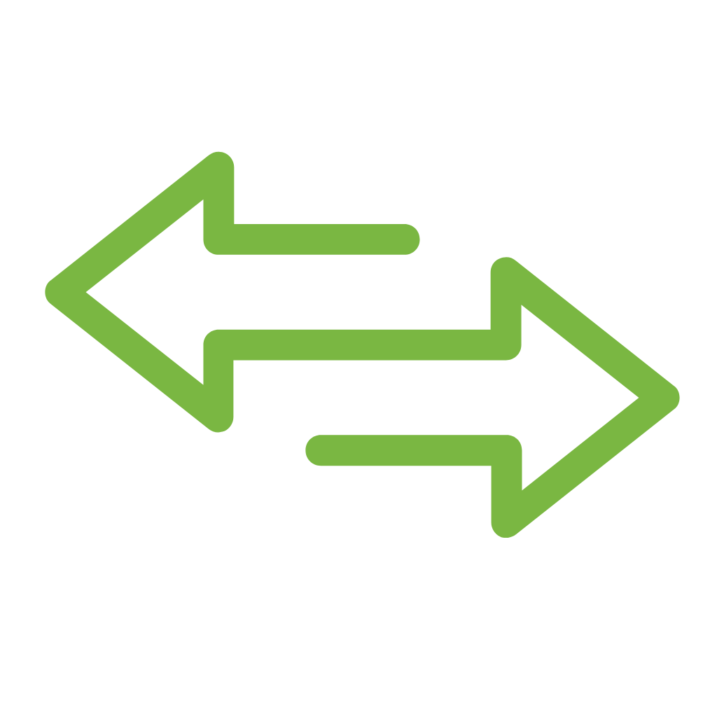 Two arrows pointing in opposite directions, representing data migration.