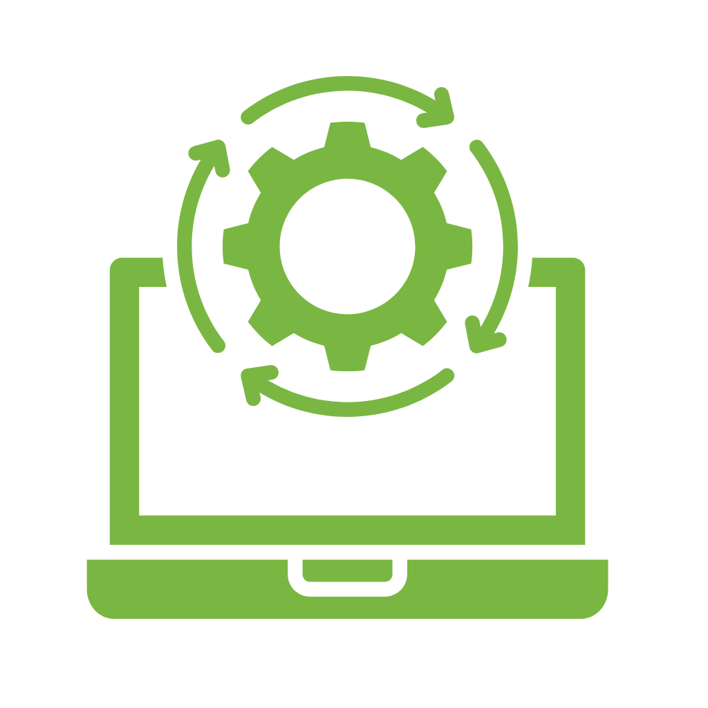 Laptop icon with a gear, showing automated conversion tool.