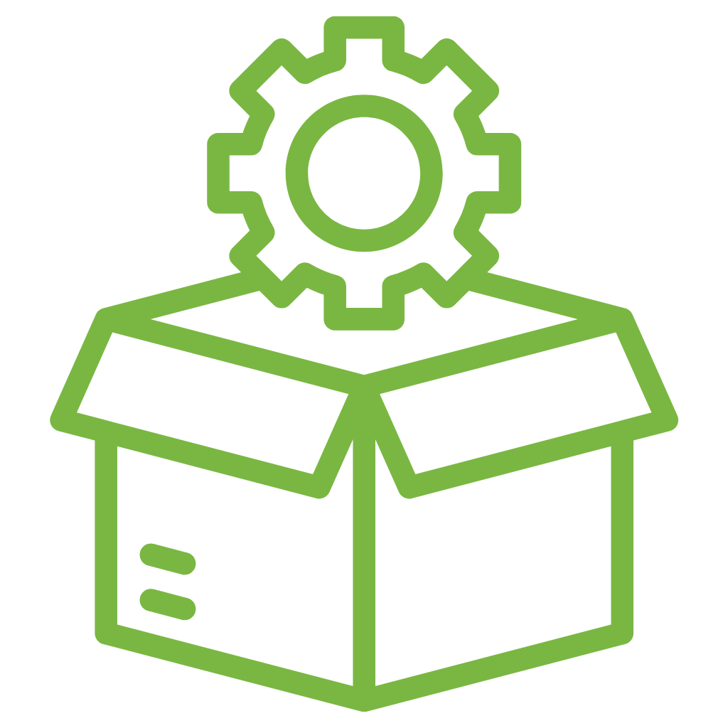 Box with a gear icon, representing an implementation service package